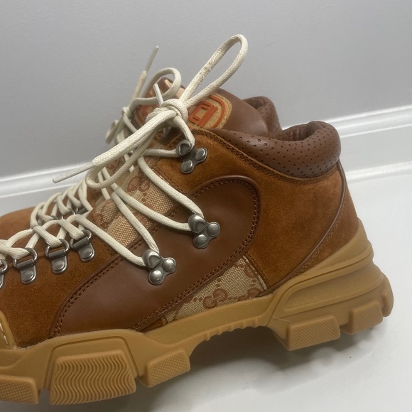 Gucci Sega Flashtrek Brick Red/Brown Leather Trim Midtop Boots Italy Sz 9 521680 - Picture 10 of 16